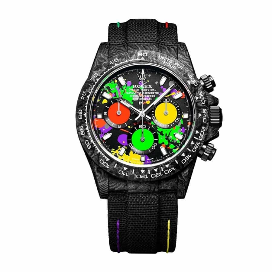 rolex-daytona-diw-carbon-motley-unique-version-multi-color-dial-counter-replica-1.jpg Rolex Daytona “Carbon” 4130 Masterpiece Replica - Image 1